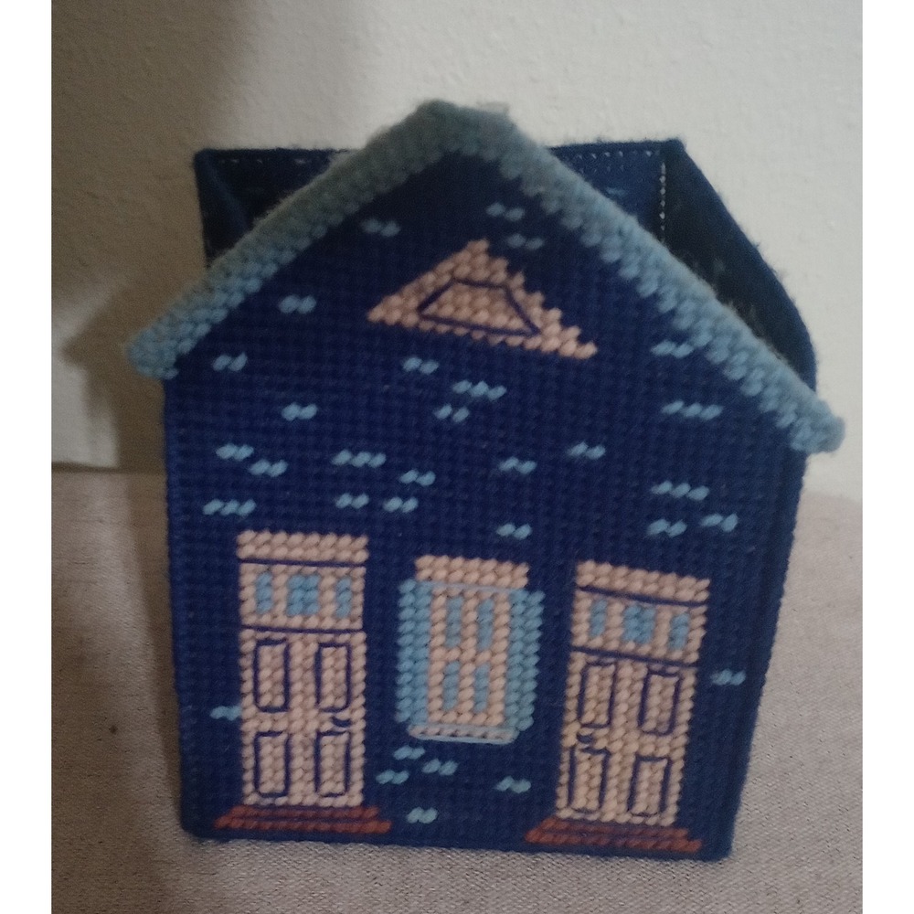 Handmade Needlepoint Plastic Canvas House Tissue Box Cover Grandmacore